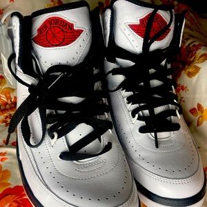 Size 7 Retro Jordan “2”. White,Red, and Black.